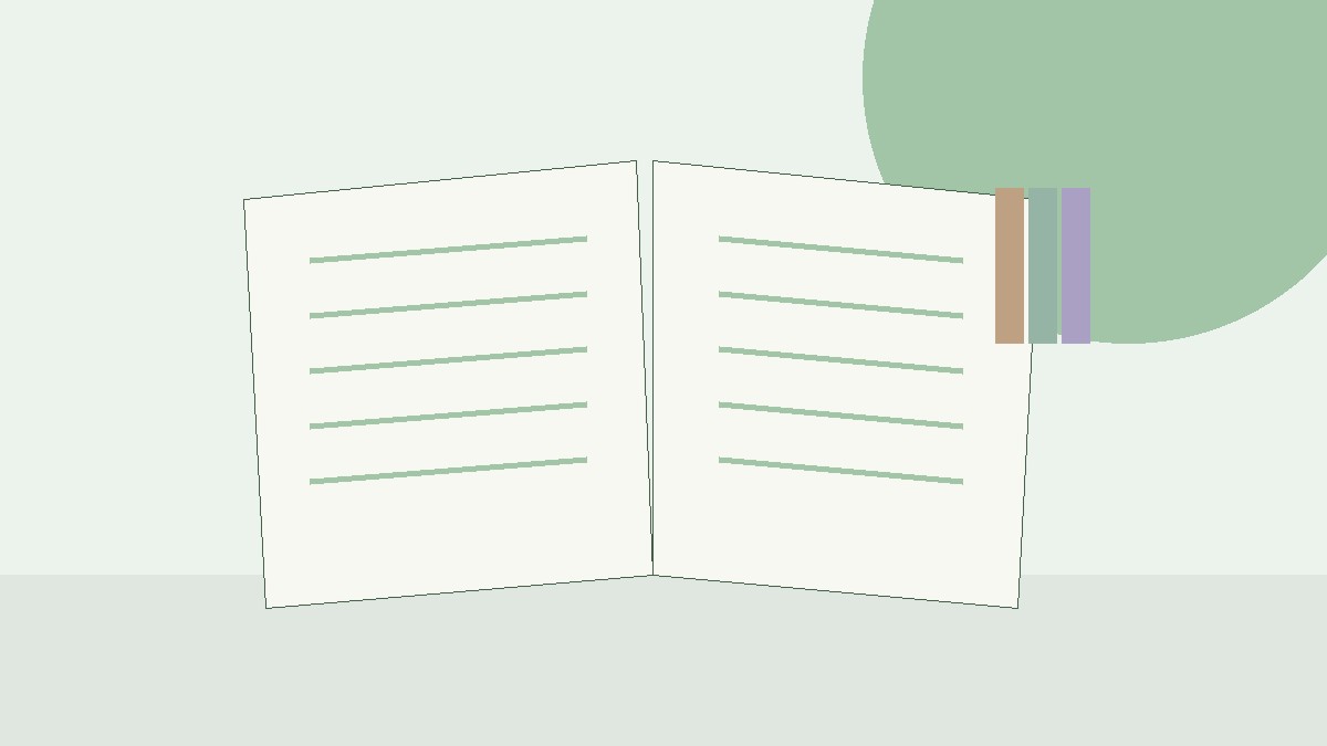 Open reference notebook with index tabs and simple notes